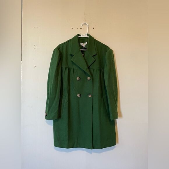 Something Navy Wool Blend Double Breasted Coat Green Women’s - Picture 4 of 14